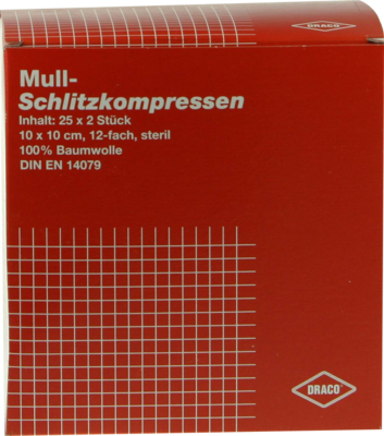 SCHLITZKOMPRESSEN Mull 10x10 cm steril 12fach